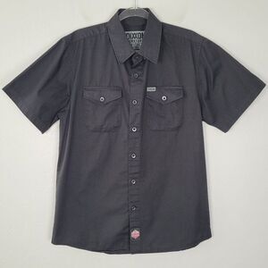Dixxon Size M Button Down Shirt Short Sleeve Solid Black